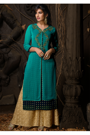 Blue Color Designer Georgette Kurti